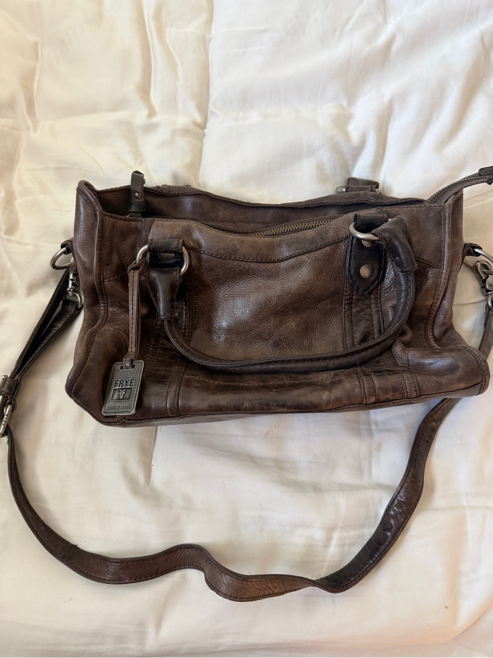 Frye Dark Brown Leather Messenger Bag with Detachable Strap